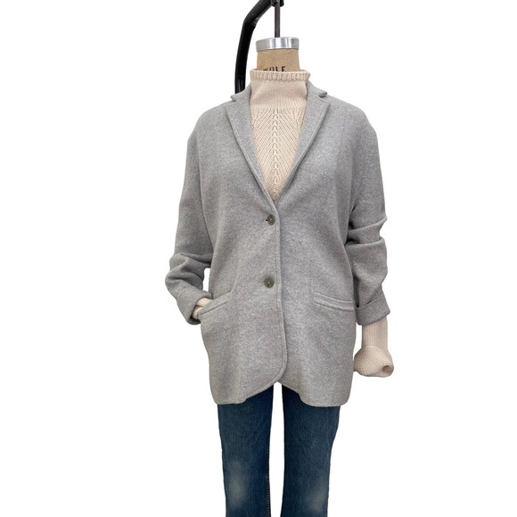 J Crew Sweater 100% Merino Wool Gray Cardigan Blazer Coat sz‎ M - Picture 1 of 7
